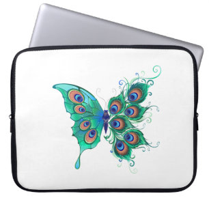 Housse Pour Ordinateur Portable Papillon aux plumes de paon vert