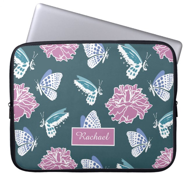 Housse Pour Ordinateur Portable Papillon bleu et rose Motif personnalisé (Devant)