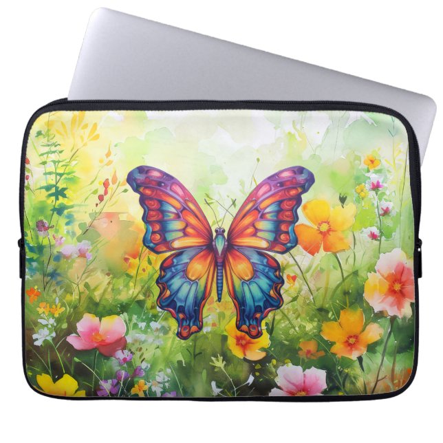 Housse Pour Ordinateur Portable Papillon Bleu Orange ailes (Devant)