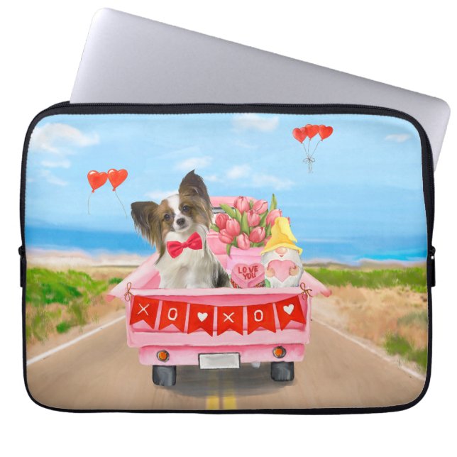 Housse Pour Ordinateur Portable Papillon Chien Saint-Valentin Coeurs de Camion (Devant)