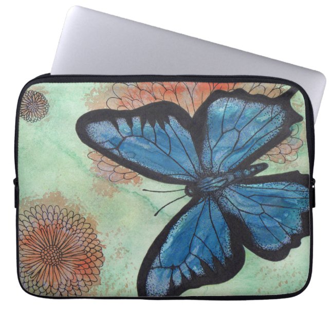 Housse Pour Ordinateur Portable Papillon de bleu d'aquarelle (Devant)