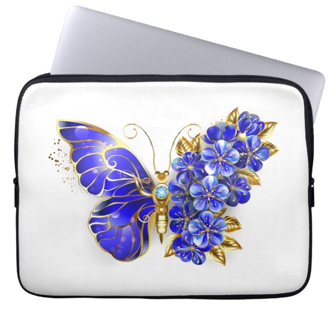 Housse Pour Ordinateur Portable Papillon saphir à fleurs (Devant)