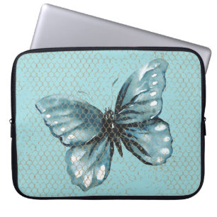 Housse Pour Ordinateur Portable Papillon turquoise dans le manche de l'ordinateur 