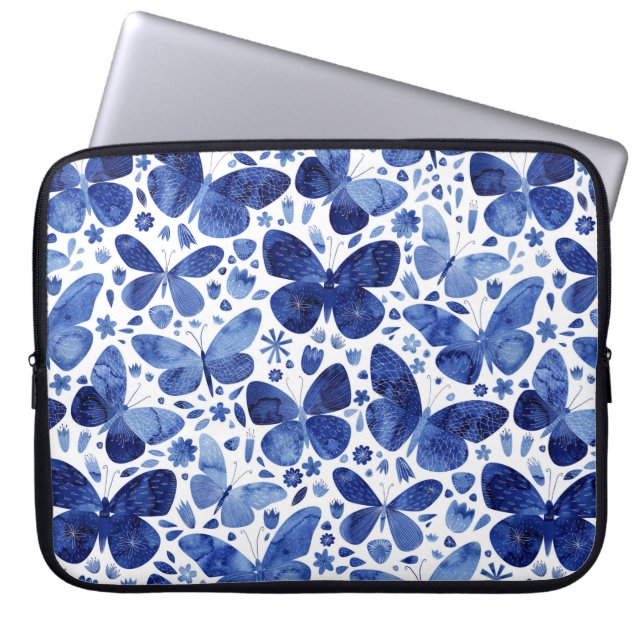 Housse Pour Ordinateur Portable Papillons Aquarelle Bleu Portable (Devant)