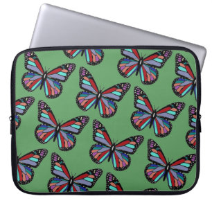 Housse Pour Ordinateur Portable Papillons colorés assez ornés sur fond vert