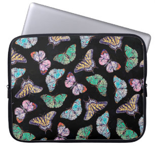 Housse Pour Ordinateur Portable Papillons d'aquarelle couleur noire