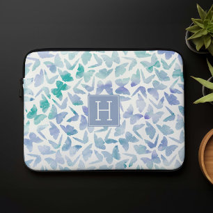 Housse Pour Ordinateur Portable Papillons d'aquarelle Monogramme