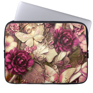 Housse Pour Ordinateur Portable Papillons Et Roses De Collage Décoratifs