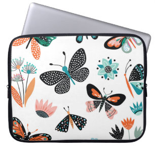Housse Pour Ordinateur Portable Papillons Fleurs : Collection Dessinée à la main