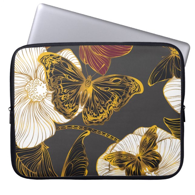 Housse Pour Ordinateur Portable Papillons & Fleurs : Motif Boho de printemps (Devant)
