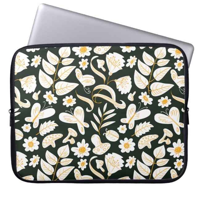 Housse Pour Ordinateur Portable Papillons & Fleurs : Motif d'été Doodle. (Devant)