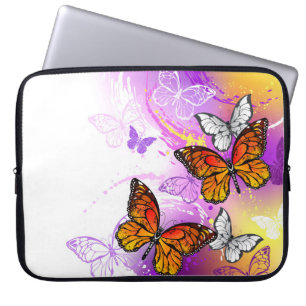 Housse Pour Ordinateur Portable Papillons Monarque sur Arrière - plan pourpre
