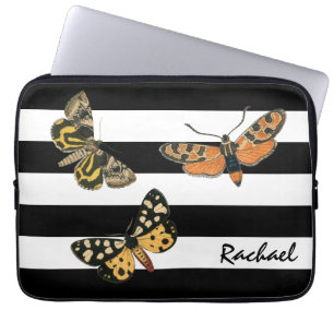 Housse Pour Ordinateur Portable Papillons vintages et bandes avec Monogramme