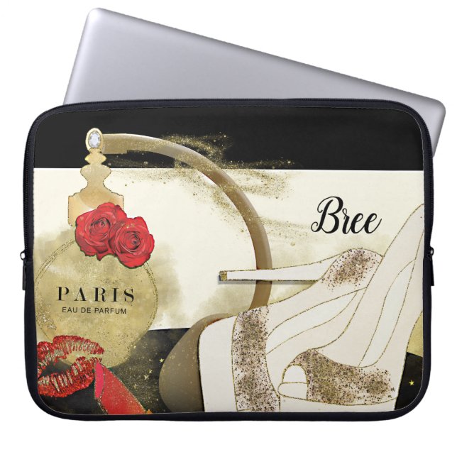 Housse Pour Ordinateur Portable Paris Parfum Rose talons et bâton à lèvres (Devant)