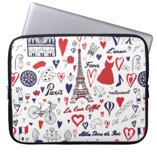 Housse Pour Ordinateur Portable Paris vintage : Motif de ligne de voyage
