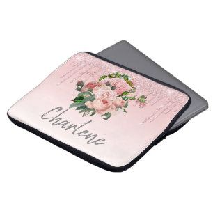 Housse Pour Ordinateur Portable Parties scintillant à séchage rose Bouquet floral 