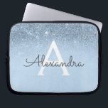 Housse Pour Ordinateur Portable Parties scintillant bleu glam et étincelle chic mo<br><div class="desc">Baby Blue Ombre Faux Parties scintillant et Sparkle Moderne et Élégant Coque Monogramme. Ce coque peut être customisé pour inclure votre nom initial et prénom.</div>