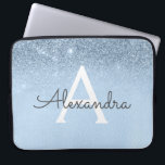 Housse Pour Ordinateur Portable Parties scintillant bleu glam et étincelle chic mo<br><div class="desc">Baby Blue Ombre Faux Parties scintillant et Sparkle Moderne et Élégant Coque Monogramme. Ce coque peut être customisé pour inclure votre nom initial et prénom.</div>