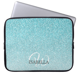 Housse Pour Ordinateur Portable Parties scintillant bleue personnalisée Nom Ombre