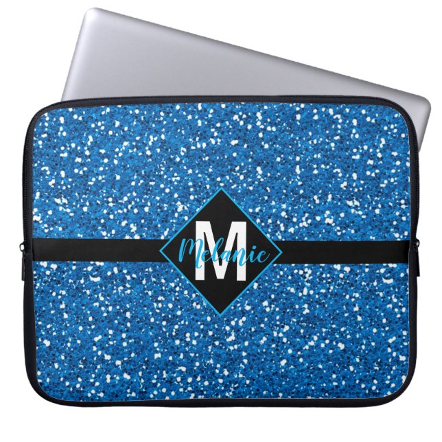 Housse Pour Ordinateur Portable Parties scintillant Blue Faux avec Monogram (Devant)