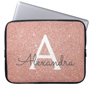 Housse Pour Ordinateur Portable Parties scintillant d'or rose Rose et monogramme 