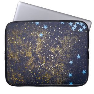 Housse Pour Ordinateur Portable Parties scintillant dorée et étoiles bleues scinti