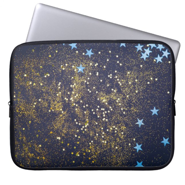 Housse Pour Ordinateur Portable Parties scintillant dorée et étoiles bleues scinti (Devant)