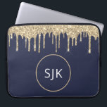 Housse Pour Ordinateur Portable Parties scintillant Drives Marine Blue Gold Girly<br><div class="desc">Parties scintillant de luxe Gold et Navy Blue Faux et Élégant parkle Coque d'initiaux monogrammes. Ce coque peut être customisé pour inclure votre nom initial et prénom.</div>