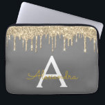 Housse Pour Ordinateur Portable Parties scintillant en or gris charbon  étincelant<br><div class="desc">Charcoal Grey (Grey) and Gold Faux Dripping Parties scintillant moderne et élégante fille et Coque de monogramme élégant étincelant. Ce coque peut être customisé pour inclure votre nom initial et prénom.</div>
