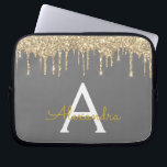 Housse Pour Ordinateur Portable Parties scintillant en or gris charbon  étincelant<br><div class="desc">Charcoal Grey (Grey) and Gold Faux Dripping Parties scintillant moderne et élégante fille et Coque de monogramme élégant étincelant. Ce coque peut être customisé pour inclure votre nom initial et prénom.</div>