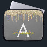 Housse Pour Ordinateur Portable Parties scintillant en or gris charbon  étincelant<br><div class="desc">Charcoal Grey (Grey) and Gold Faux Dripping Parties scintillant moderne et élégante fille et Coque de monogramme élégant étincelant. Ce coque peut être customisé pour inclure votre nom initial et prénom.</div>