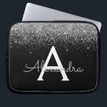 Housse Pour Ordinateur Portable Parties scintillant noire en argent Glam Chic Mono<br><div class="desc">Parties scintillant Argent et Noir Faux et Coque Monogramme Élégant Épargne. Ce coque peut être customisé pour inclure votre nom initial et prénom.</div>