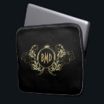 Housse Pour Ordinateur Portable Parties scintillant noire et Faux Fille Cadre Flor<br><div class="desc">Elégante parties scintillant en faux noir et or tourbillonne le cadre ovale avec une couronne. 3 initiales personnalisables monogramme.</div>