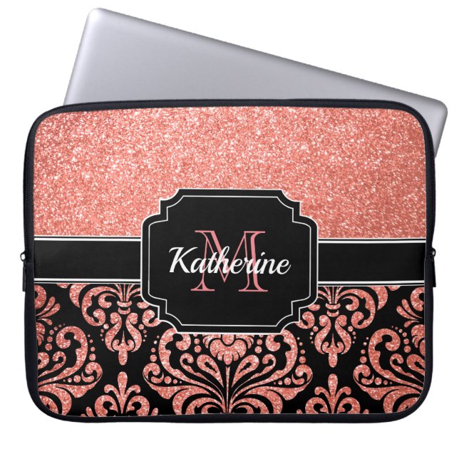 Housse Pour Ordinateur Portable Parties scintillant or rose Damask (Devant)