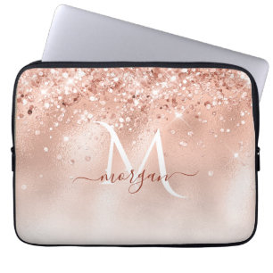 Housse Pour Ordinateur Portable Parties scintillant Peach Rose or Monogramme