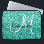 Housse Pour Ordinateur Portable parties scintillant pétillante turquoise monogramm<br><div class="desc">Vibe de fête amusante,  parties scintillant pétillante turquoise Manche d'ordinateur portable - la police de texte est personnalisable et la conception est transférable-</div>