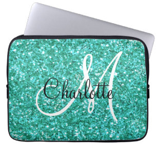 Housse Pour Ordinateur Portable parties scintillant pétillante turquoise monogramm