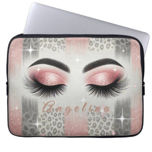 Housse Pour Ordinateur Portable Parties scintillant rose chic Eyelashes Leopard Po