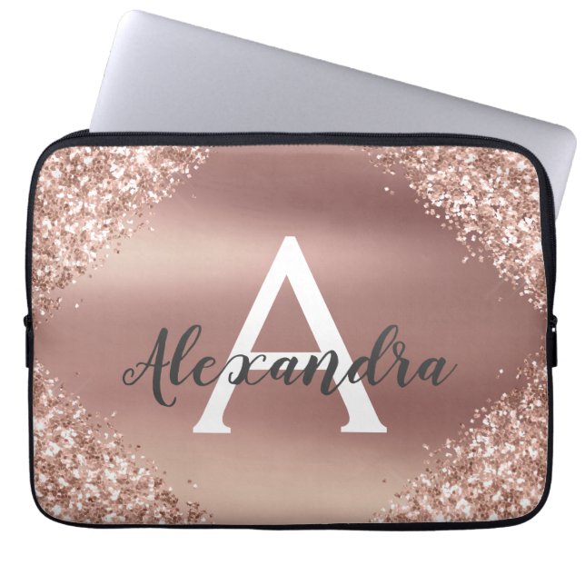 Housse Pour Ordinateur Portable Parties scintillant rose Rose or et Monogramme éti (Devant)