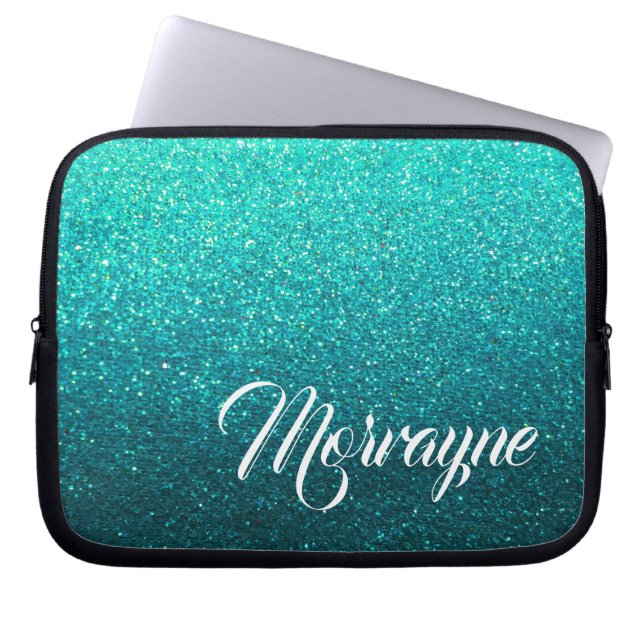 Housse Pour Ordinateur Portable Parties scintillant Turquoise Glam Ombre Sparkles  (Devant)