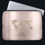 Housse Pour Ordinateur Portable Parties scintillant World Map Voyage Rose Gold Mon<br><div class="desc">Elegant glitter world map on rose gold background with your name.</div>