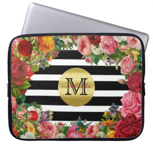Housse Pour Ordinateur Portable Parties scintillantes à la mode d'or de fleurs de