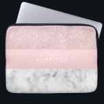Housse Pour Ordinateur Portable Parties scintillantes roses girly élégantes d'or<br><div class="desc">Parties scintillantes roses d'or de faux géométrique élégant et élégant,  marbre blanc et bloc rose de couleur.</div>