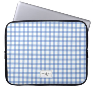Housse Pour Ordinateur Portable Pastel Blue En vichy Plaid Motif vérifié Monogramm