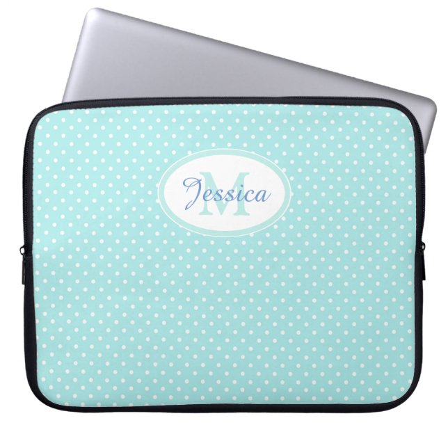 Housse Pour Ordinateur Portable Pastel Blue Polka point personnalisé (Devant)