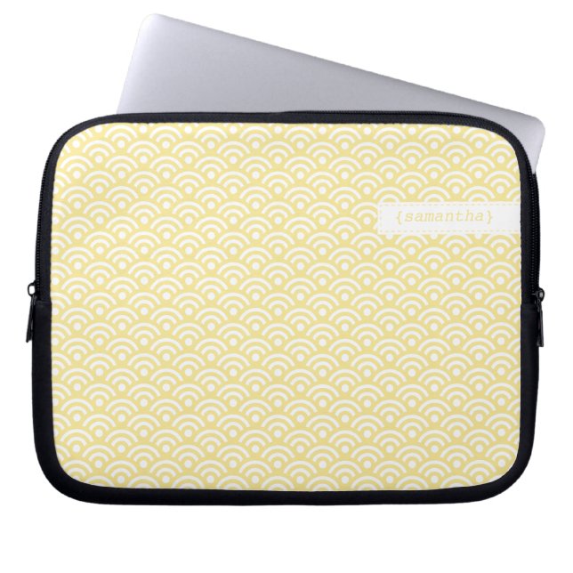 Housse Pour Ordinateur Portable Pastel Jaune Japonais Seigaiha Motif (Devant)