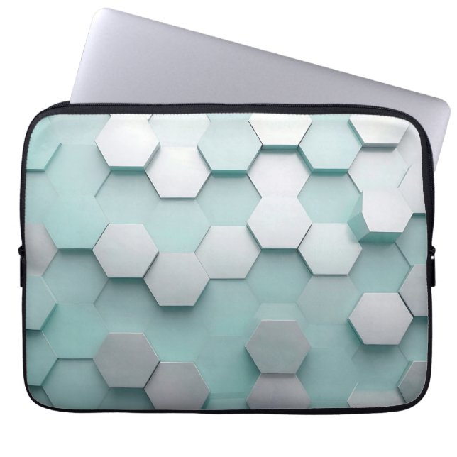 Housse Pour Ordinateur Portable Pastel Menthe Hexagone Mosaïque 3D (Devant)