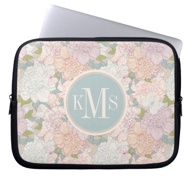 Housse Pour Ordinateur Portable Pastel Peony & Butterfly Flower Motif (Devant)