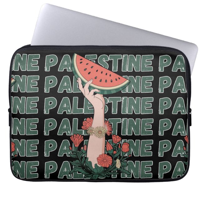 Housse Pour Ordinateur Portable pastèque, fleurs et palestine Texte Répéter (Devant)