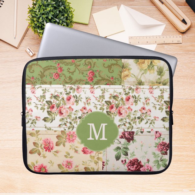 Housse Pour Ordinateur Portable Patchwork Rose Custom Monogram (Créateur téléchargé)